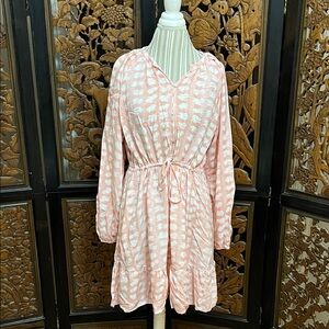 Time and Tru Blush and White Patterned Midi Dress